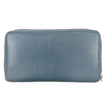 Chanel Long Wallet Coco Mark Caviar Skin Blue - Round Zipper Zippy 17 Ladies