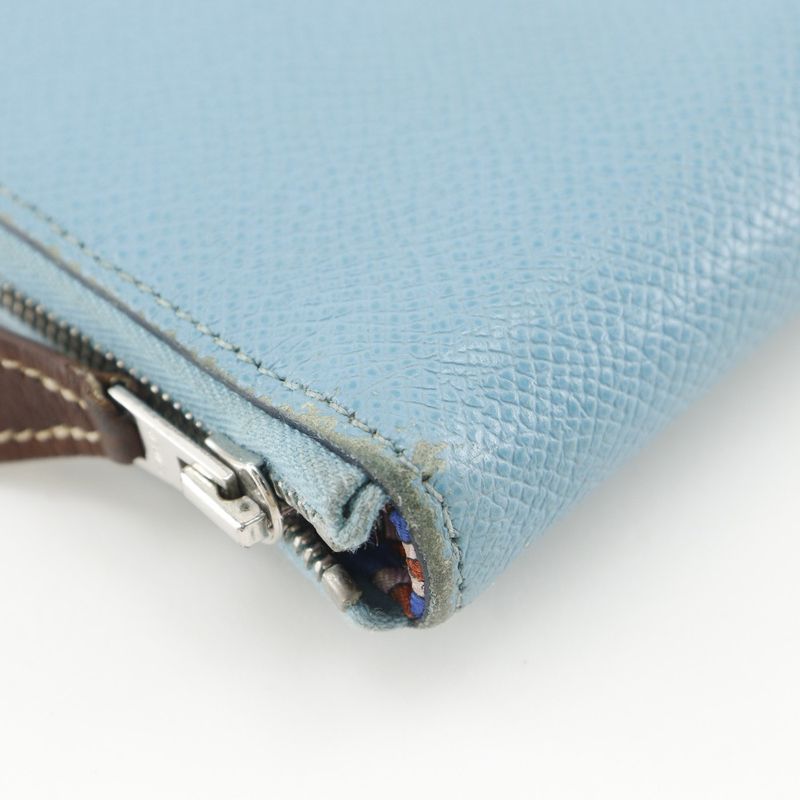 Hermes Azap Silk Inn Long Vaux Epson Blue Dunol Light Blue U Women's Long Wallet