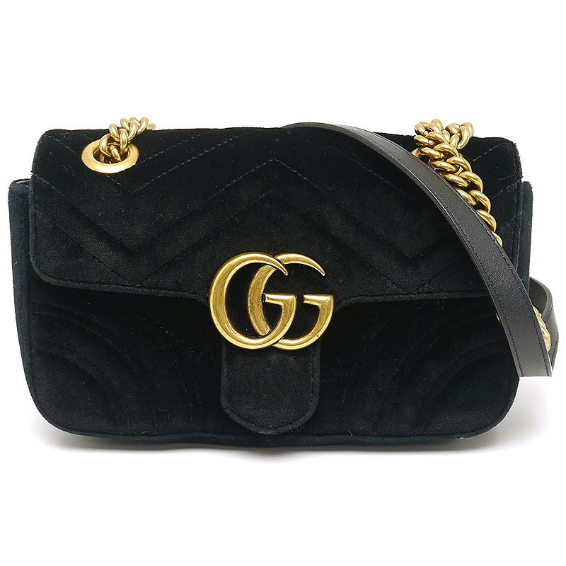 Gucci GG Marmont Chain Shoulder Bag 446744 Velour Black