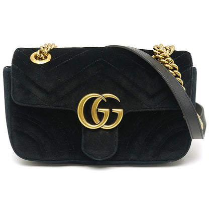 Gucci GG Marmont Chain Shoulder Bag 446744 Velour Black