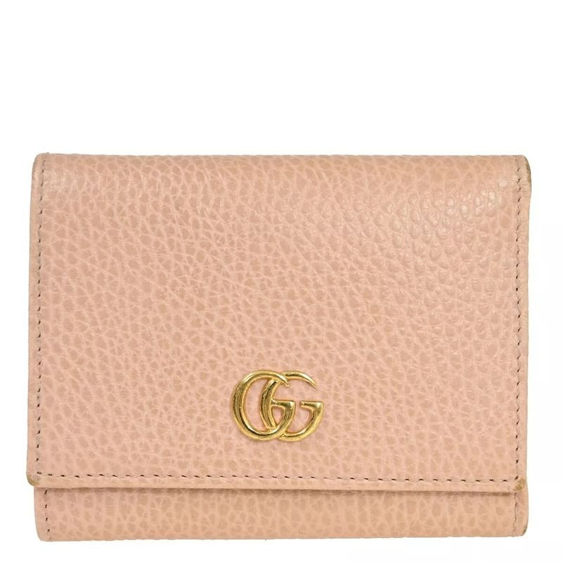 Gucci GG Marmont Logo Trifold Wallet Compact W Hook Pink Leather 65 Bs022