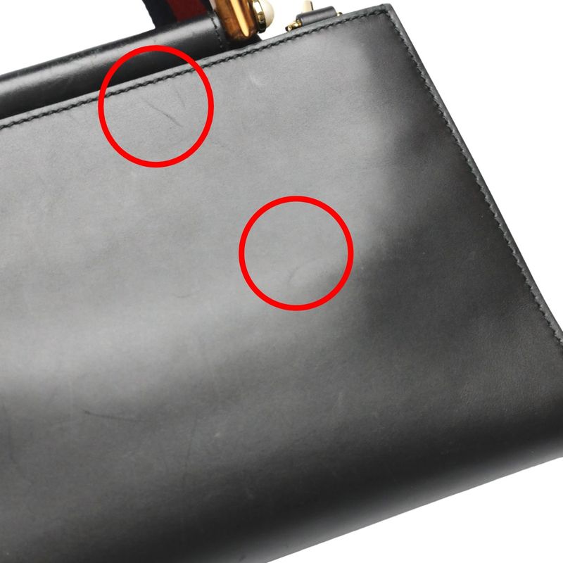 Gucci 459076 Leather Bamboo 2-way Bag Handbag Gucci Black