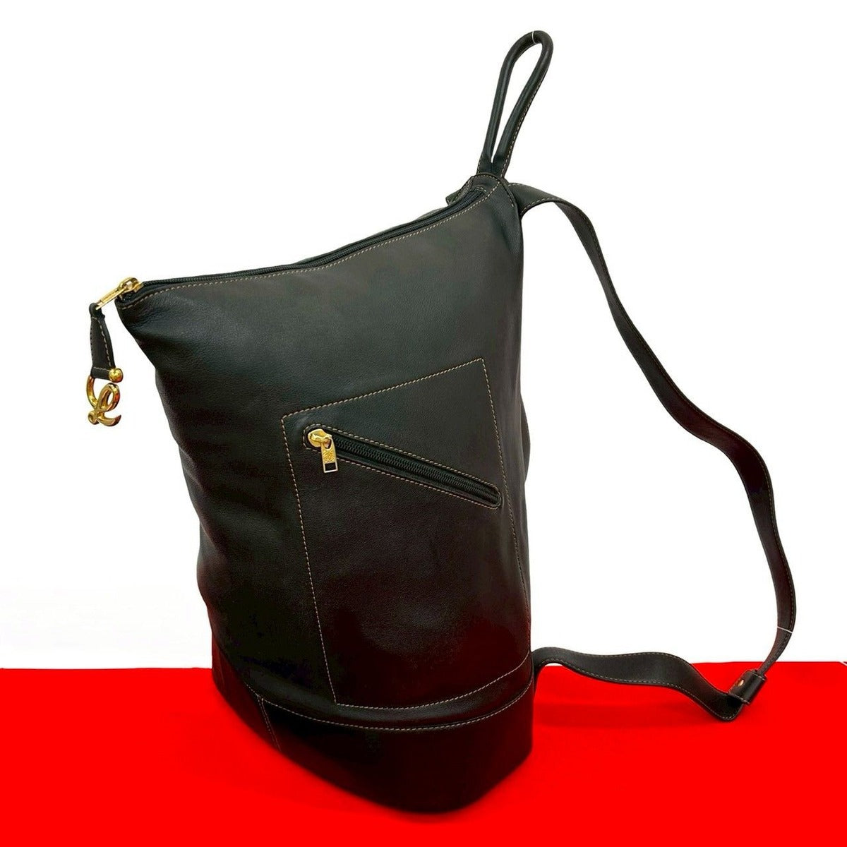 Loewe Vintage Logo Leather Sac Backpack Black