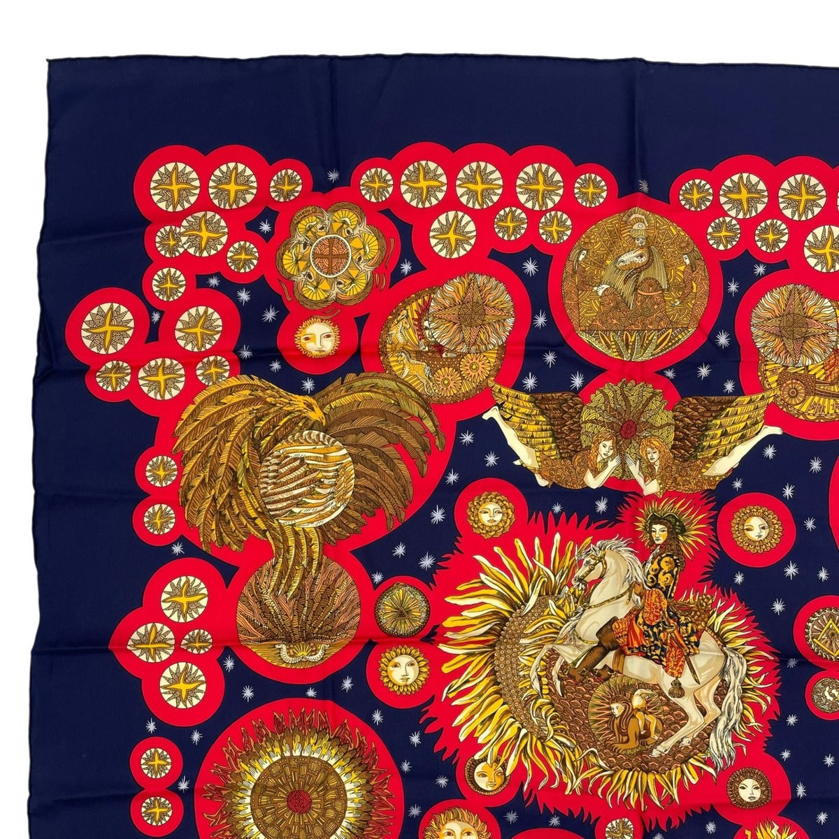 Hermes Scarf Silk Carre 90 le Roy Soleil Sun King Navy — view 2