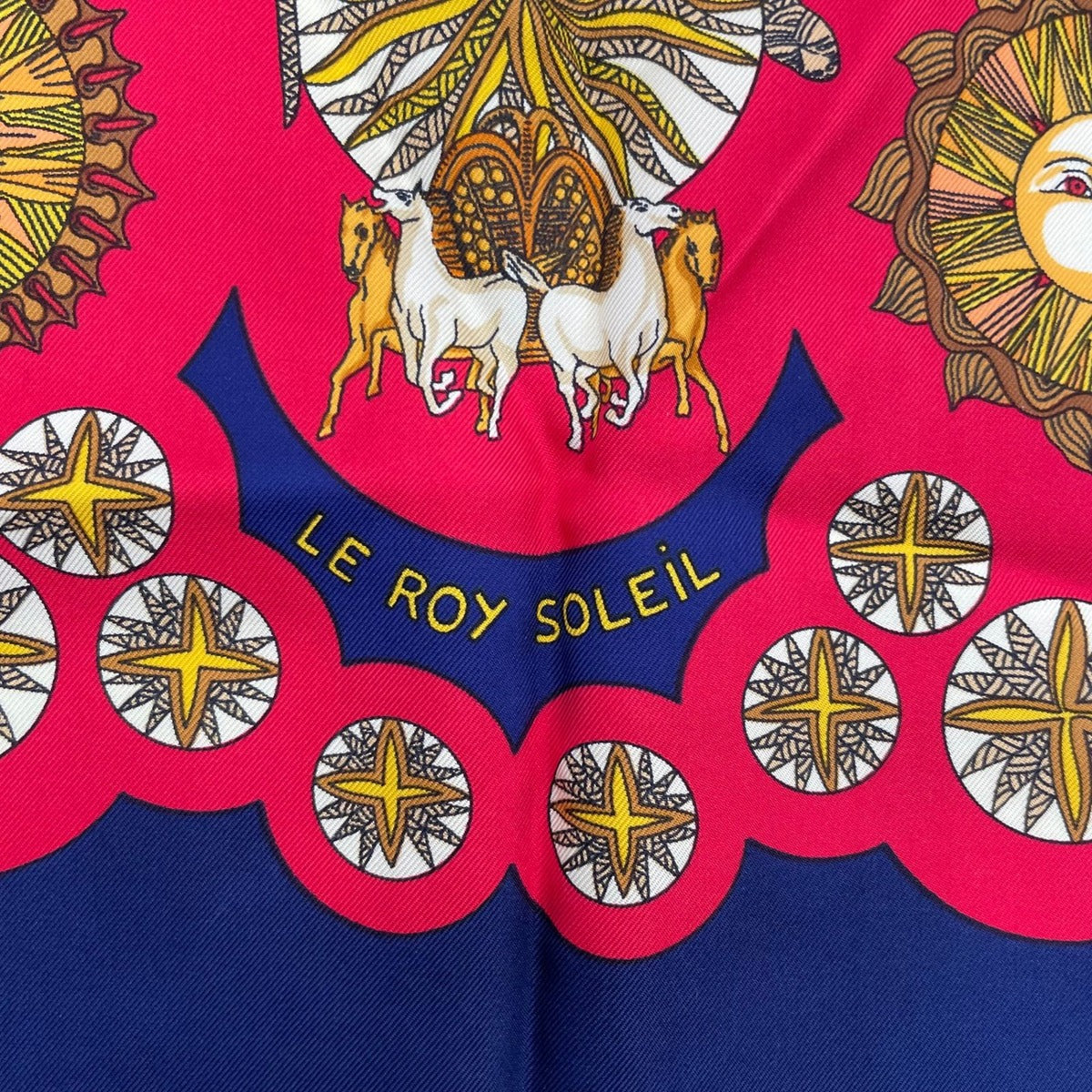 Hermes Scarf Silk Carre 90 le Roy Soleil Sun King Navy — view 6