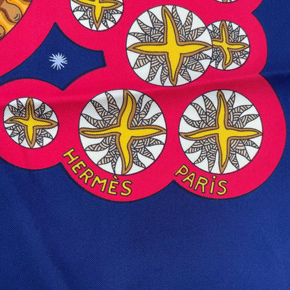 Hermes Scarf Silk Carre 90 le Roy Soleil Sun King Navy — view 7