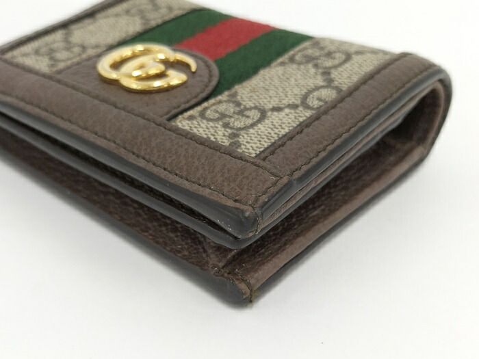 Gucci Bifold Wallet Compact Wallet Ophidia Leather PVC Brown 493075