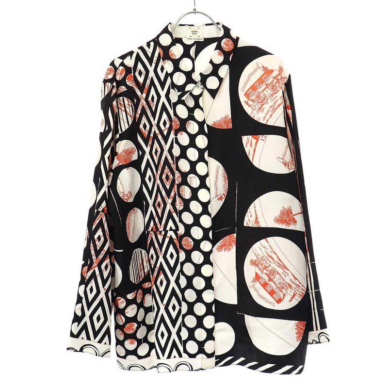 Hermes All-Over Silk Blouse Black 44