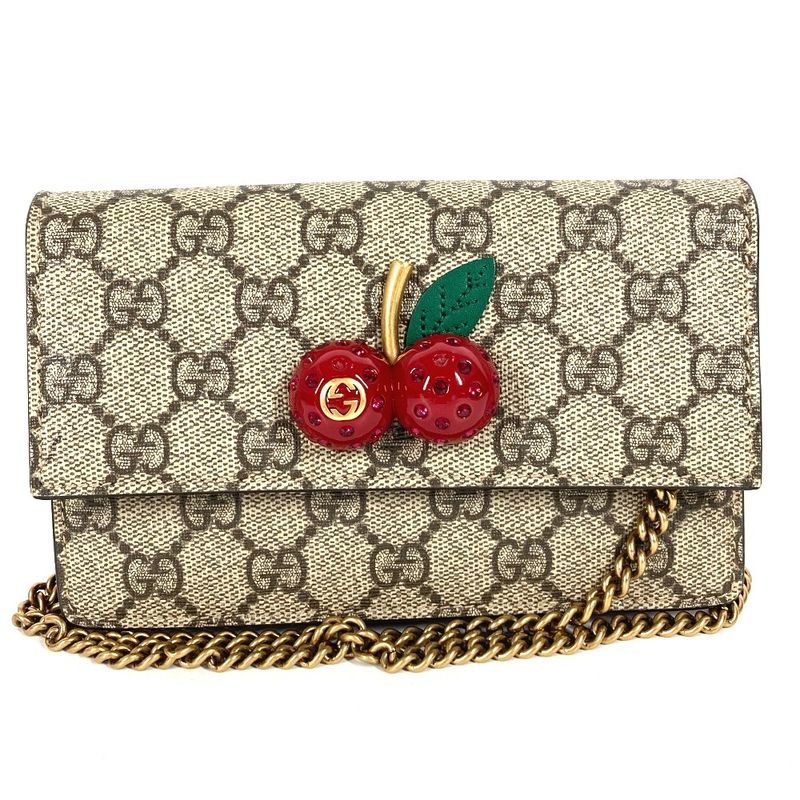 Gucci Shoulder Bag GG Cherry Cacrambo Rhinestone Logo 481291 GG Supreme Canvas