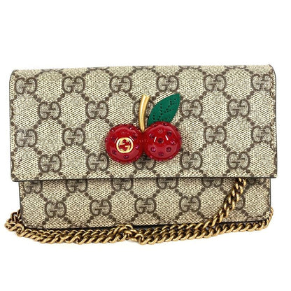 Gucci Shoulder Bag GG Cherry Cacrambo Rhinestone Logo 481291 GG Supreme Canvas