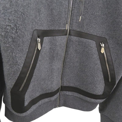 Hermes Knit Hooded Zip-up Hoodie 32-5733 Hoodie Wool Cashmere Gray 1383 Hermes