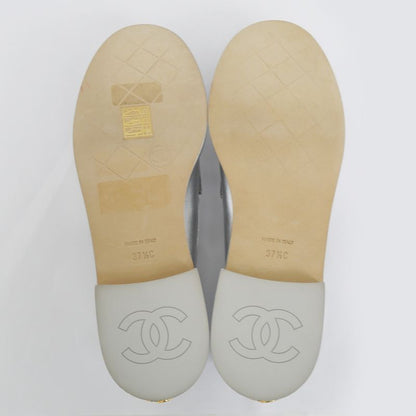 Chanel CC Logo Leather Loafers - G45663 Silver - Gold Hardware 37 1 2C