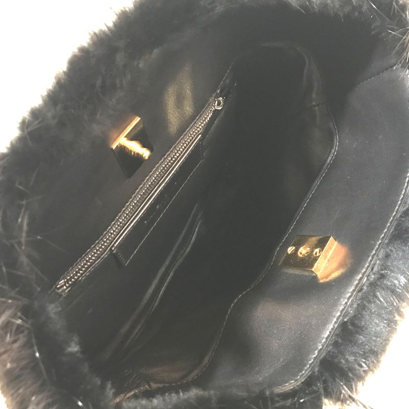 Balenciaga Cable Fur Tote Handbag Fur Black