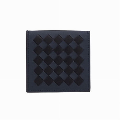 Bottega Veneta Intrecciato Calfskin Black Deep Blue Folding Coin Purse Coin