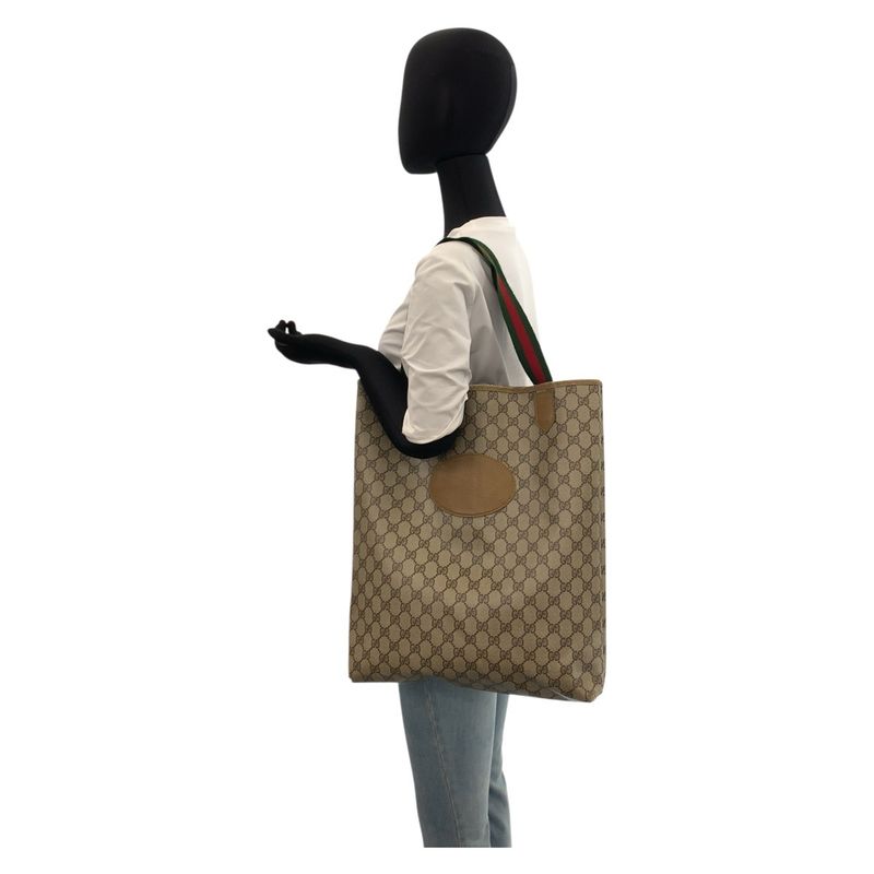 Gucci Vintage Sherry Line Beige GG Supreme Canvas/leather Tote Bag Shoulder Bag