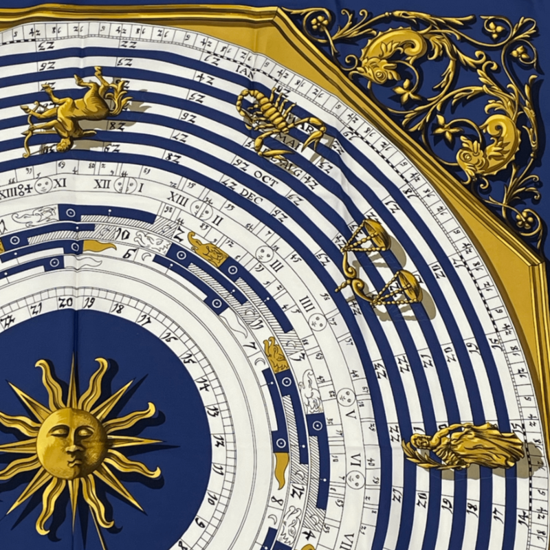 Hermes Carre 90 DIES ET HORE Astrology Silk Scarf Navy