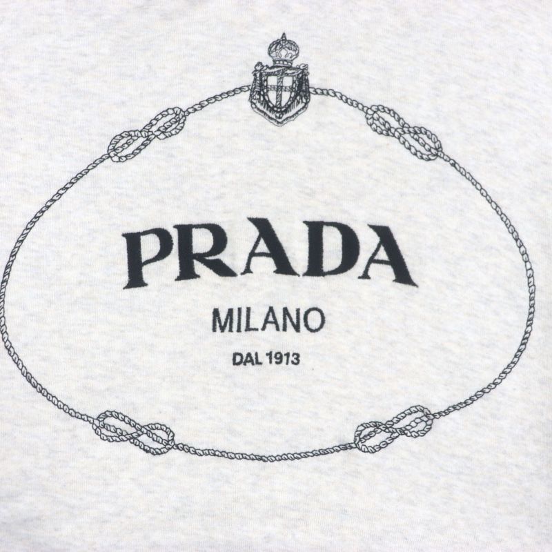 Prada 23AW Ujl24b 100% Cotton Front Logo Embroidery Hoodie Pullover Hoodie