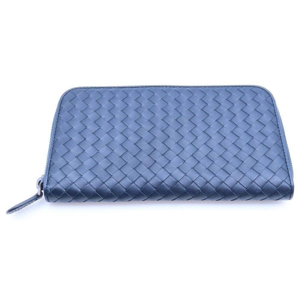 Bottega Veneta Intrecciato Zip Around Wallet Card Case Navy