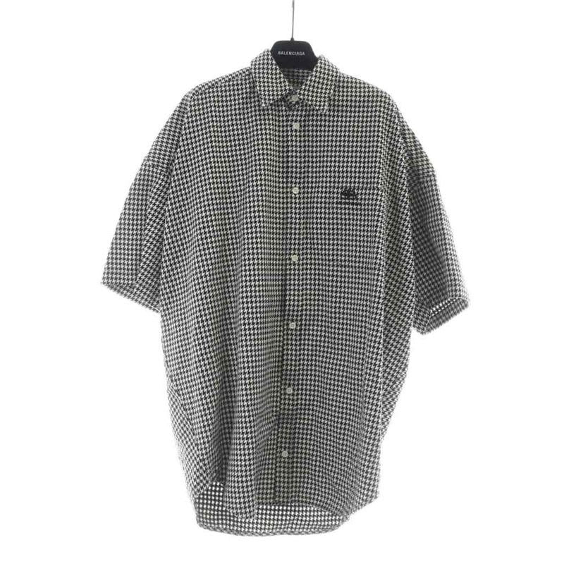 Balenciaga 2020 Short Sleeve Shirt Houndstooth Pattern Logo Stainless