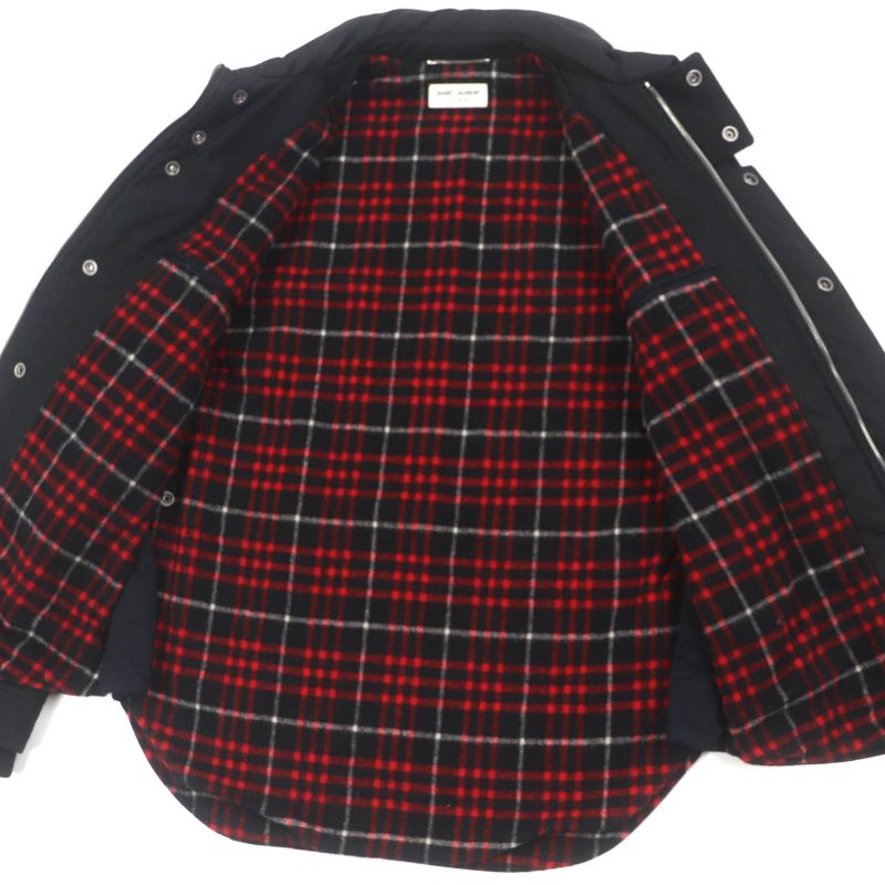  Saint Laurent Paris 486134 Checkered Lined Elbow Patch Cotton Double Zip Up