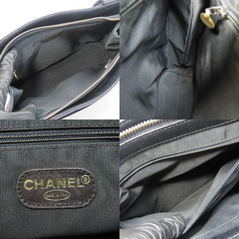 Chanel Tote Bag Caviar Skin Black Gold Hardware Shoulder Logo Embroidery 4th
