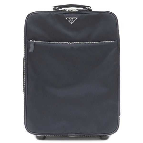 Prada Carry Bag Triangle Logo Carry Case Nylon Leather Navy Silver Hardware