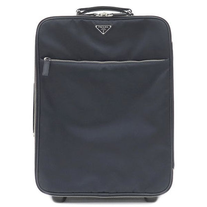 Prada Carry Bag Triangle Logo Carry Case Nylon Leather Navy Silver Hardware