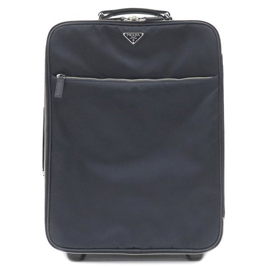 Prada Carry Bag Triangle Logo Carry Case Nylon Leather Navy Silver Hardware