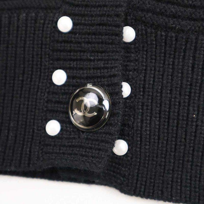 Chanel Faux Pearl Cashmere Cotton Knit Cardigan P53610k06955 Black 38