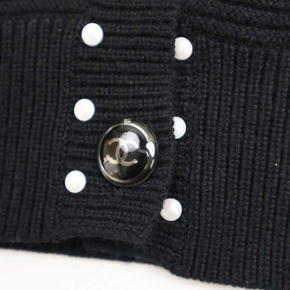 Chanel Faux Pearl Cashmere Cotton Knit Cardigan P53610k06955 Black 38