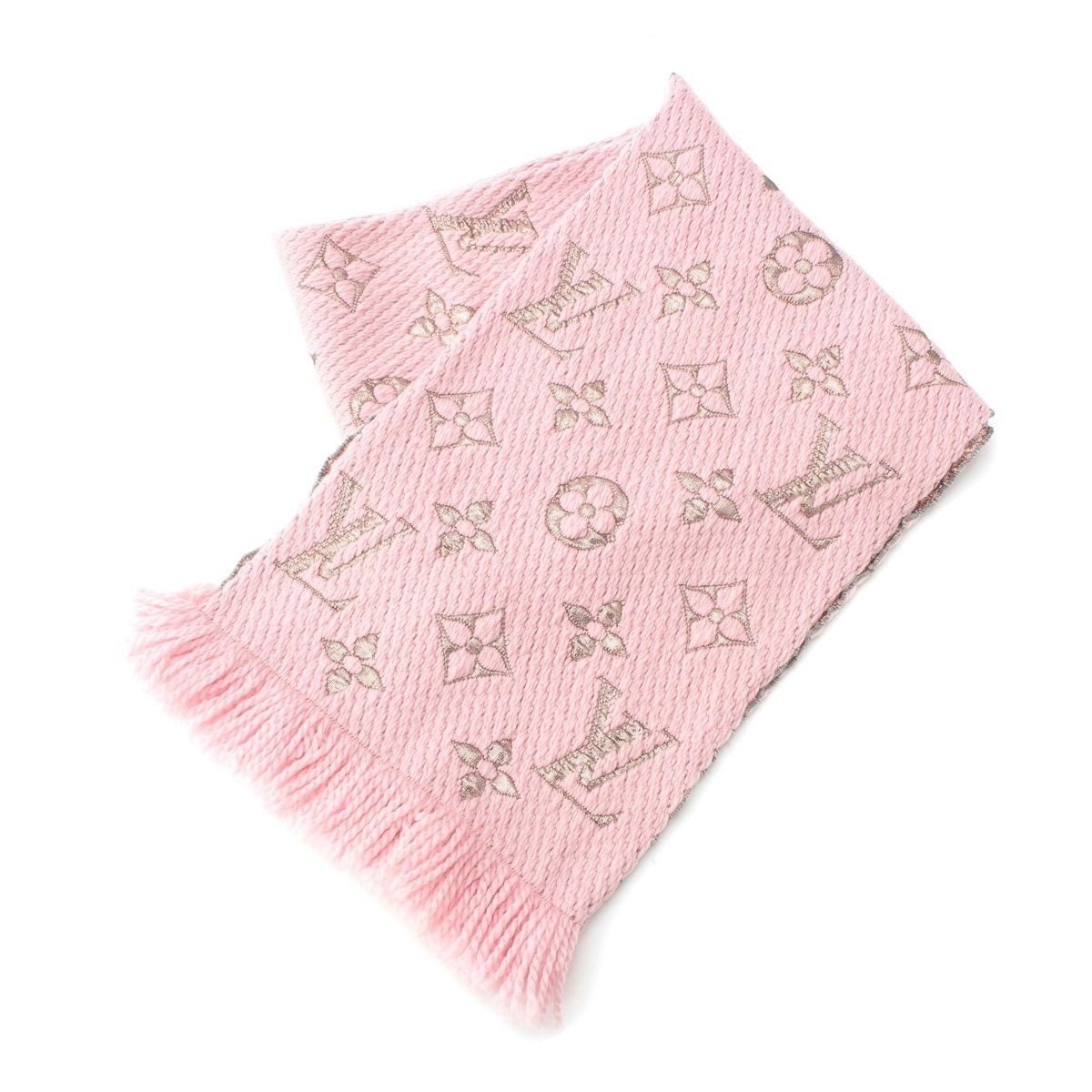 Louis Vuitton Wool Silk Echarpe Logo Mania Shine Scarf Pink