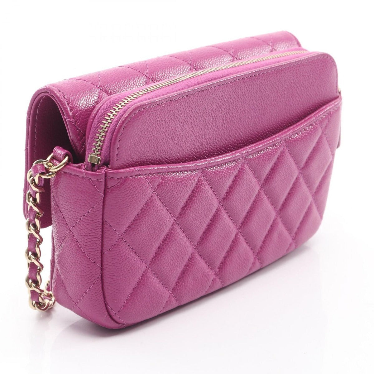 Chanel Shoulder Bag Quilted Chain Phone Case Wallet Purple Leather — view 2