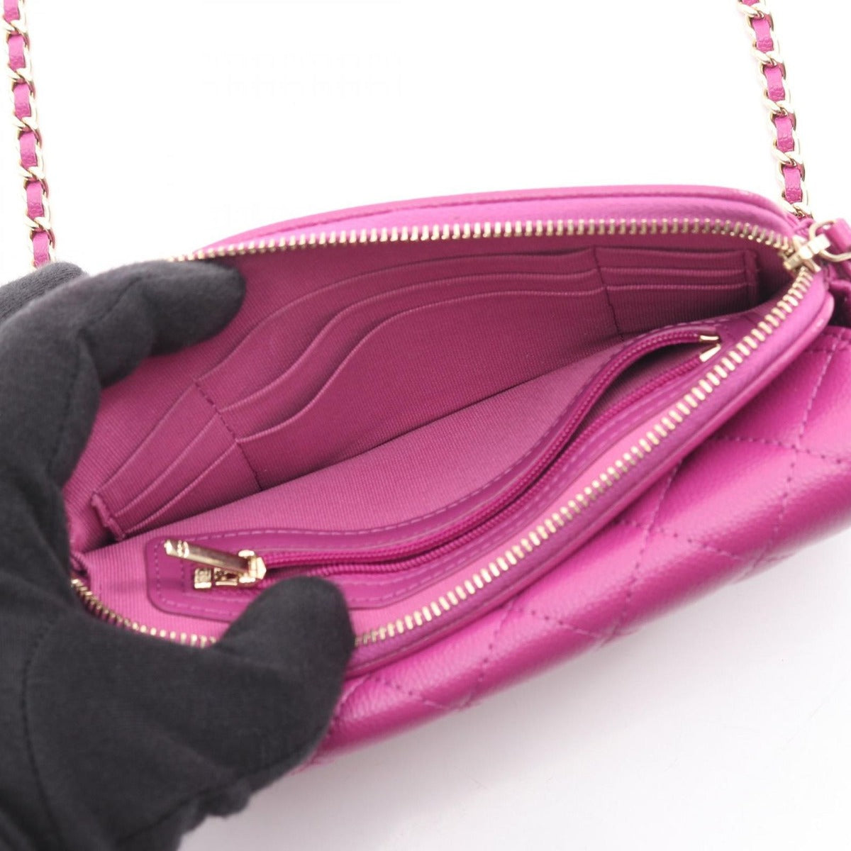 Chanel Shoulder Bag Quilted Chain Phone Case Wallet Purple Leather — view 3