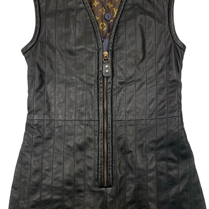 Louis Vuitton Pinstripe Leather Fitted Dress Sleeveless Monogram Black
