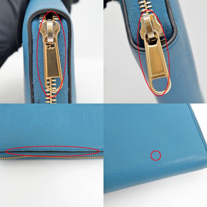 Gucci Logo Zip Around Wallet 658691 Blue - Blue Long Wallet Leather