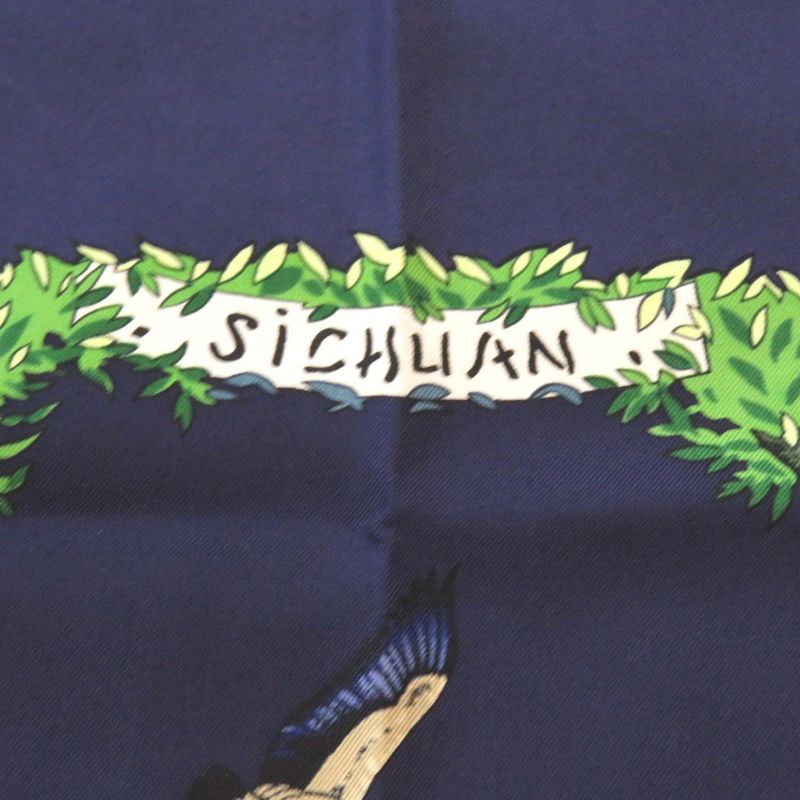 Hermes Carré 90 Sichlian Sicilian Animals Sichuan Silk Navy Scarf Navy Blue