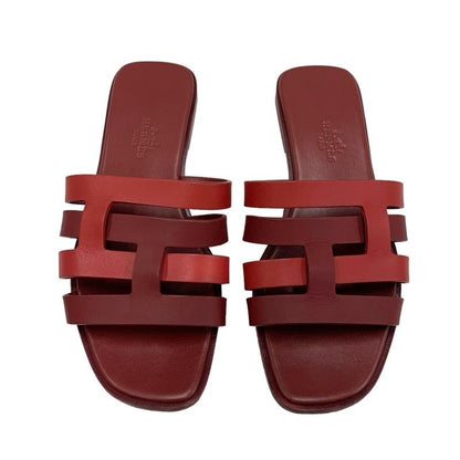 Hermes Amica Sandals Shoes Leather Wine Red Flat Sandals Mules