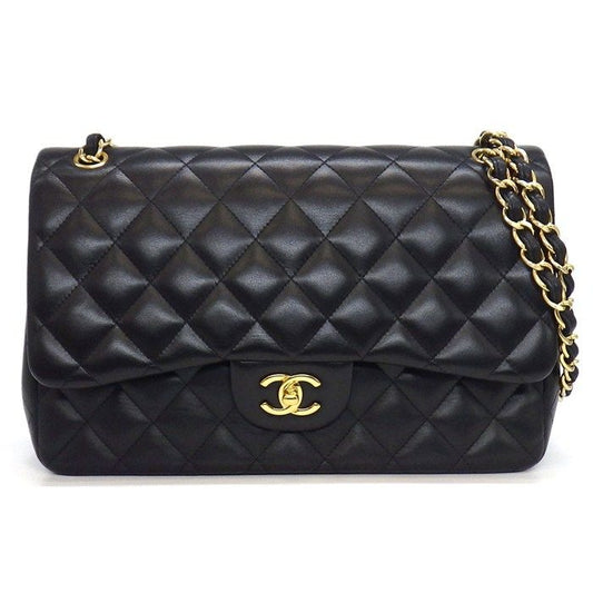 Chanel Shoulder Bag Quilted 30 Classic Large Black Gold