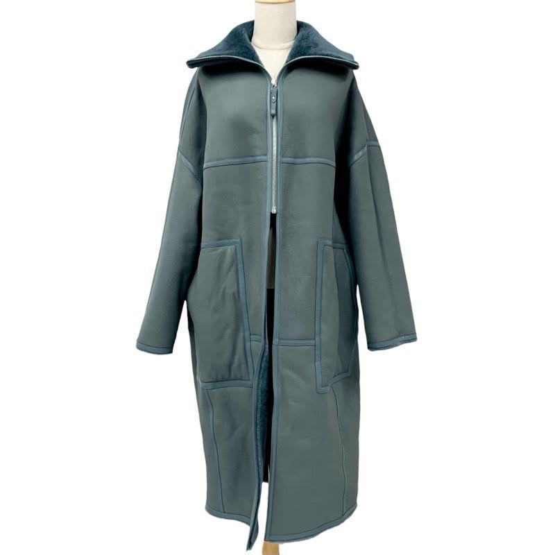 Hermes Outer Mouton Leather Green Zip Up Reversible