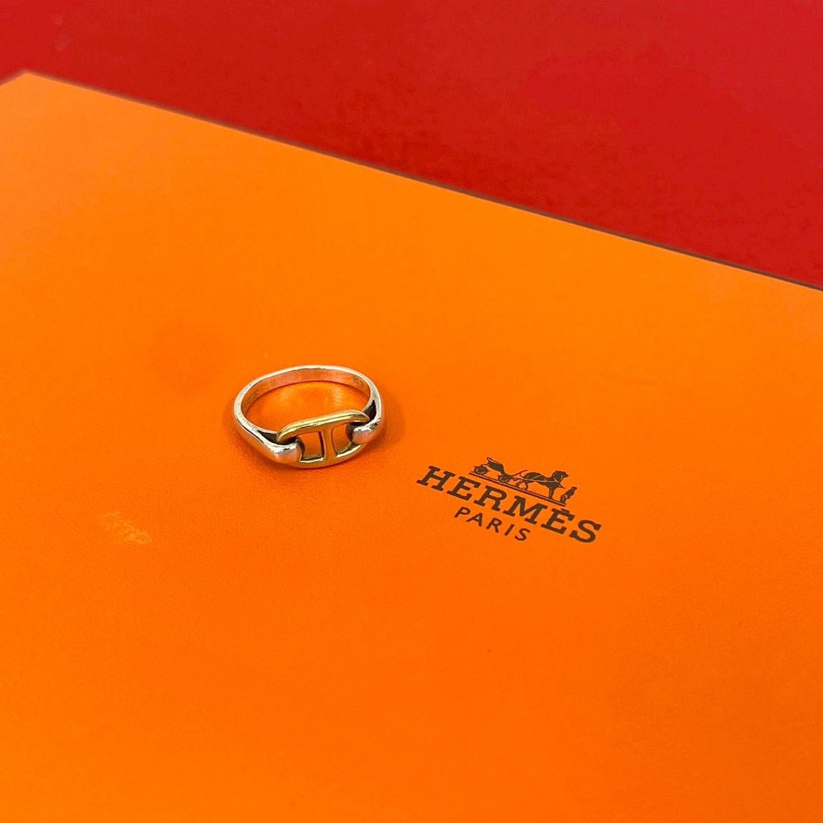 Hermes Chaine D'ancre Ring Vintage 18K Gold Silver X