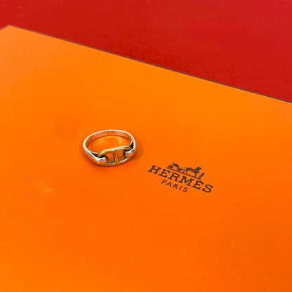 Hermes Chaine D'ancre Ring Vintage 18K Gold Silver X