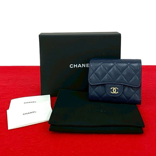 Chanel Quilted Coco Caviar Wallet Navy