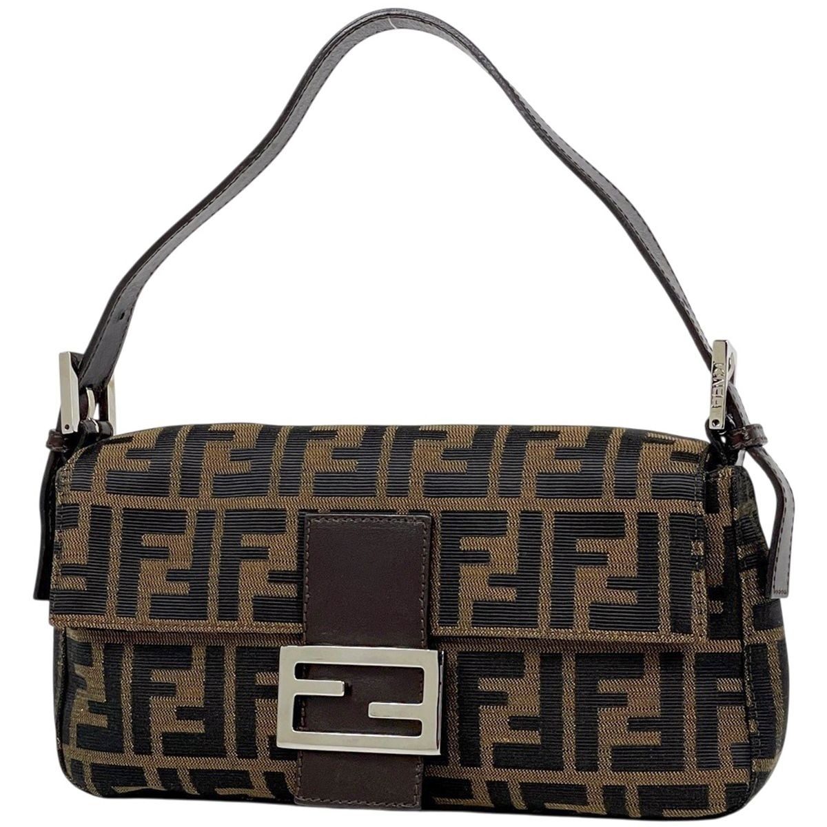 Fendi Zucca Pattern Mamma Baguette Shoulder Bag Canvas Brown