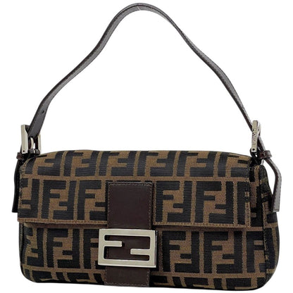 Fendi Zucca Pattern Mamma Baguette Shoulder Bag Canvas Brown