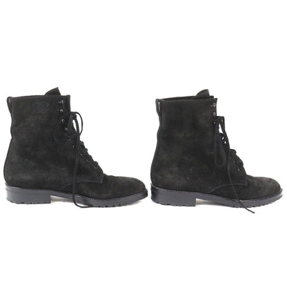 Chanel Vintage CC Logo Stitch Suede Leather Lace Up Short Boots Black 36 — view 3