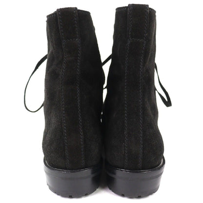Chanel Vintage CC Logo Stitch Suede Leather Lace Up Short Boots Black 36 — view 4