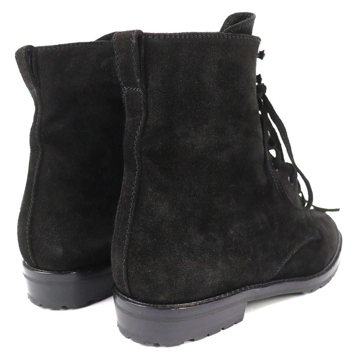 Chanel Vintage CC Logo Stitch Suede Leather Lace Up Short Boots Black 36 — view 5