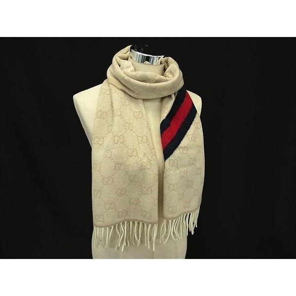 Gucci Muffler Sherry Line Ivory 100% Wool GG Pattern Scarf — view 3