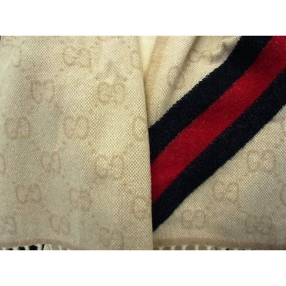 Gucci Muffler Sherry Line Ivory 100% Wool GG Pattern Scarf — view 4