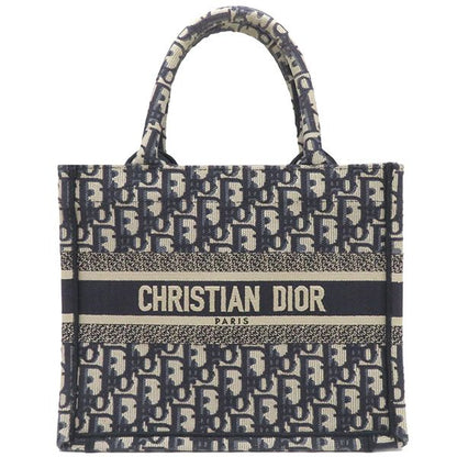 Christian Dior Tote Bag Book Tote Small Canvas Navy Blue Oblique Embroidery